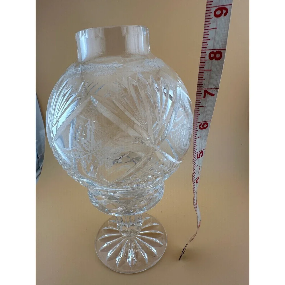 Vintage Christmas Cut Etched Glass Crystal Fairy Lamp Hurricane Candle Holder